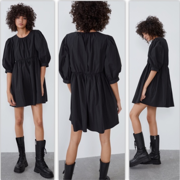 Zara Black Puffy Sleeved Dress NWT - Picture 1 of 12